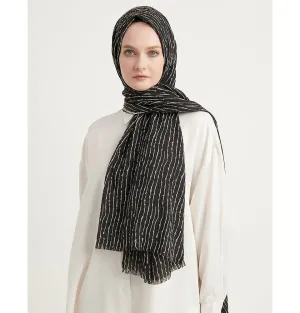 Abstract Lines Crinkle Cotton Hijab Shawl - Charcoal Grey