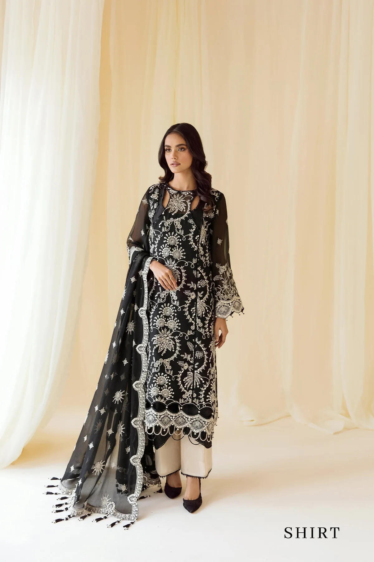 Alizeh Rang-e-Mehr Formal Collection – Embroidered Chiffon Black - V14D03