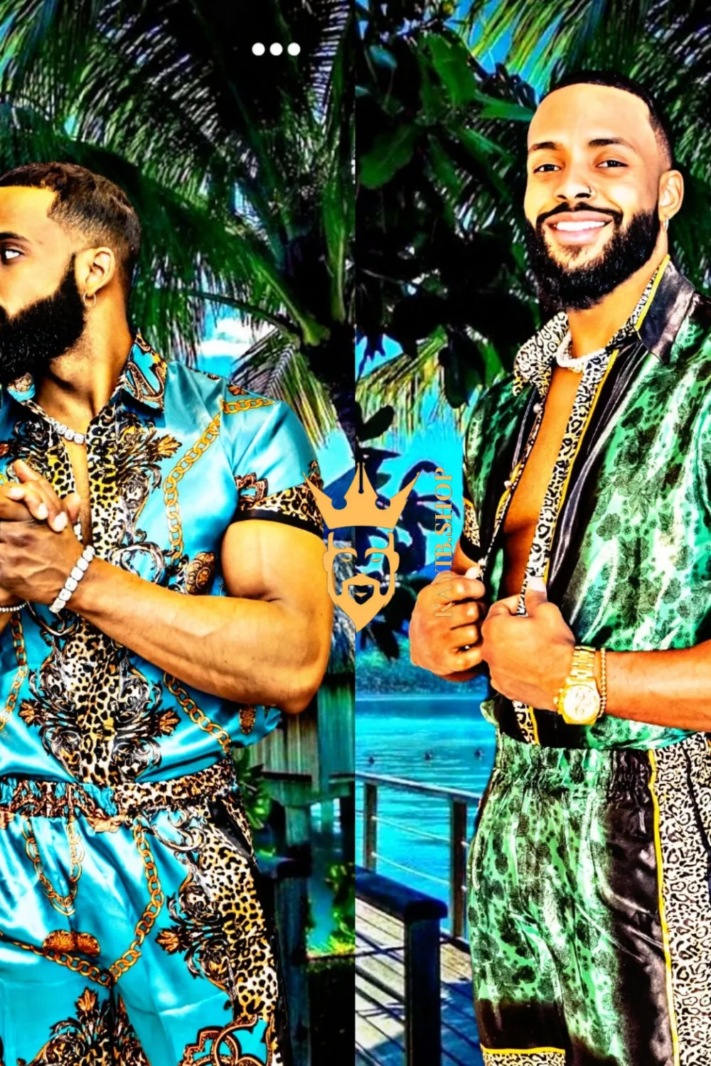 Barocco Print Men's Beachwear Set - Stand Out in Style this Summer - 100% Pure Silk