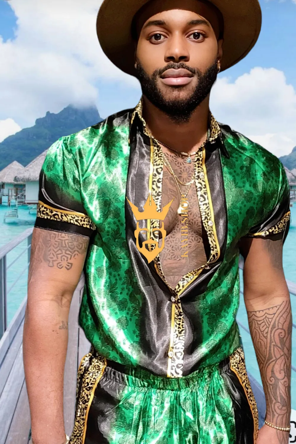 Barocco Print Men's Beachwear Set - Stand Out in Style this Summer - 100% Pure Silk