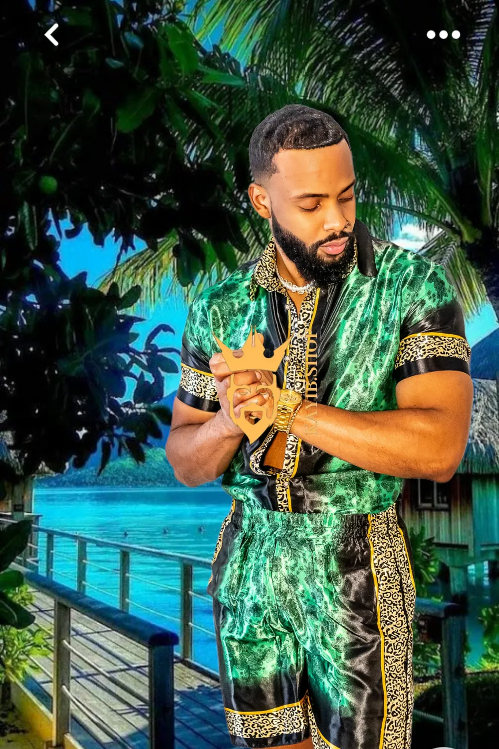 Barocco Print Men's Beachwear Set - Stand Out in Style this Summer - 100% Pure Silk