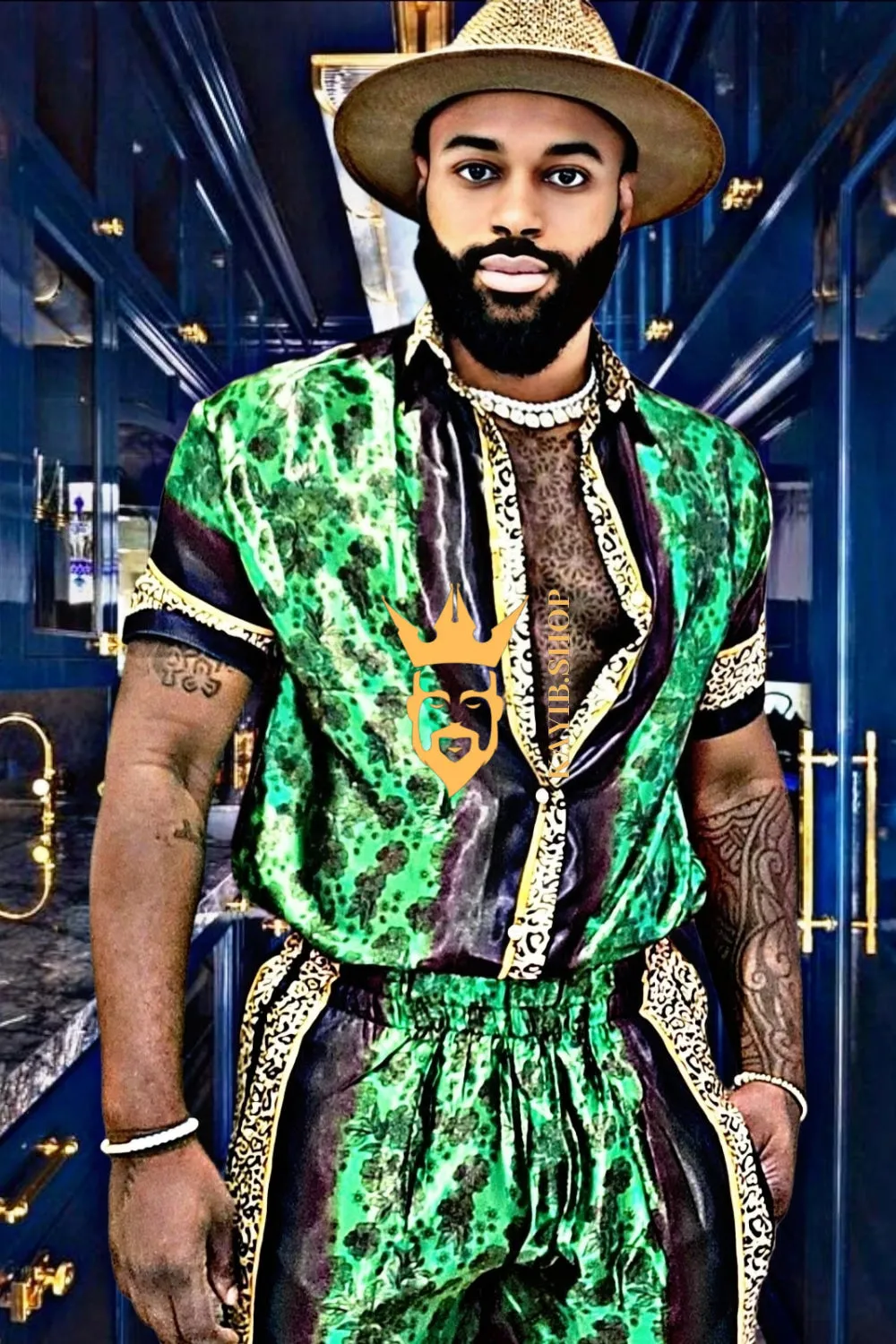Barocco Print Men's Beachwear Set - Stand Out in Style this Summer - 100% Pure Silk