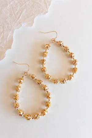 Belinda Gold Teardrop Earrings | Gold Ornate Beaded Earrings | Everyday and Special Occasion Drop Earrings