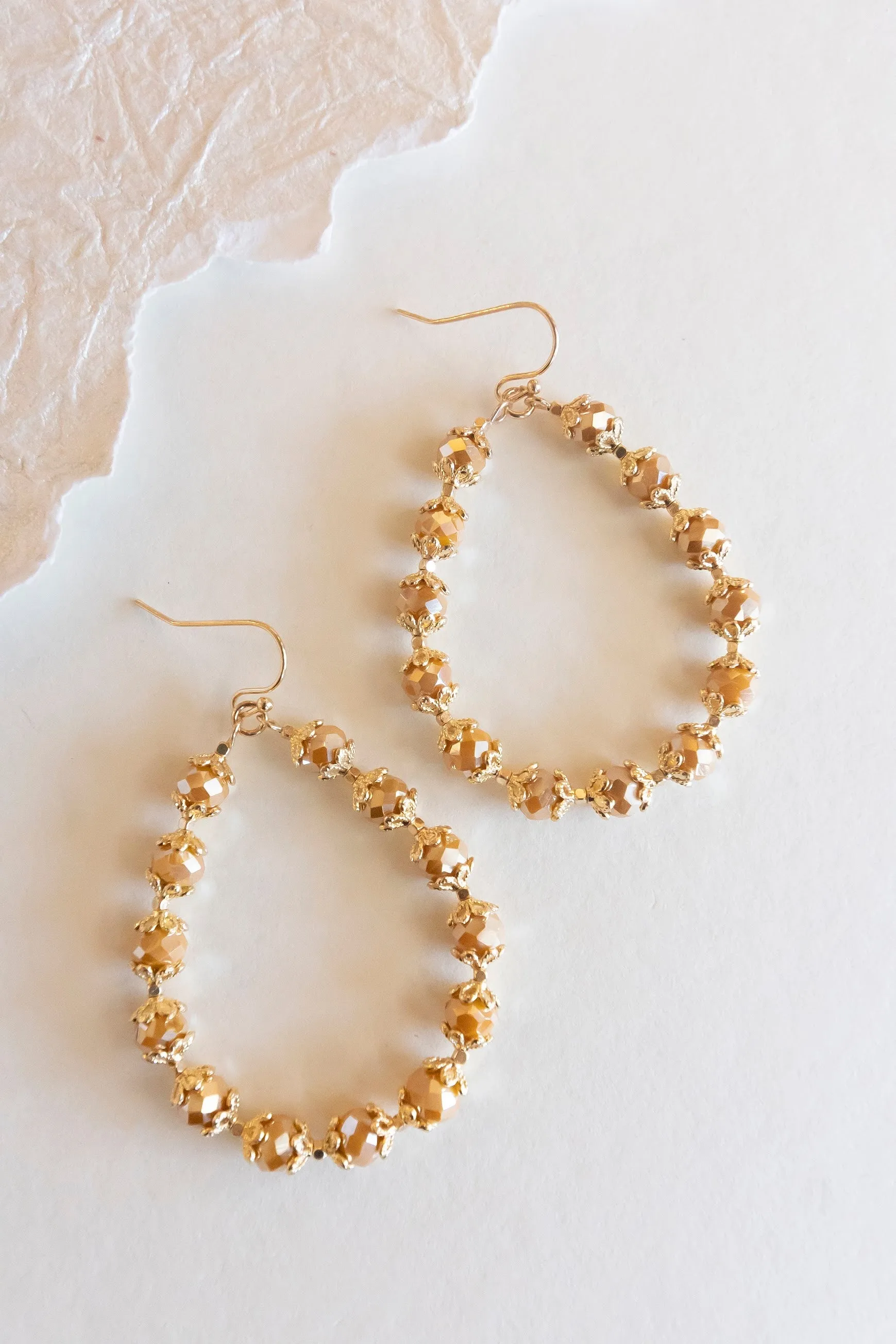 Belinda Gold Teardrop Earrings | Gold Ornate Beaded Earrings | Everyday and Special Occasion Drop Earrings