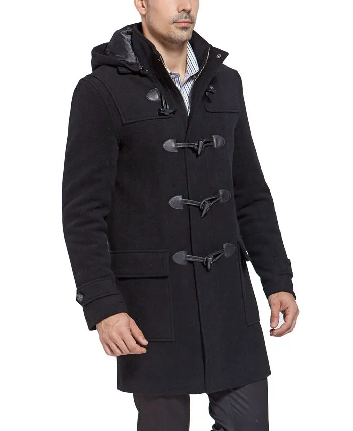 Benjamin BGSD Men's Classic Wool Blend Duffle Coat, Black