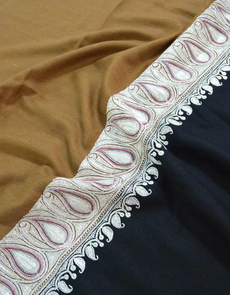 Black & Brown Pashmina Shawl With Tilla Work 5836