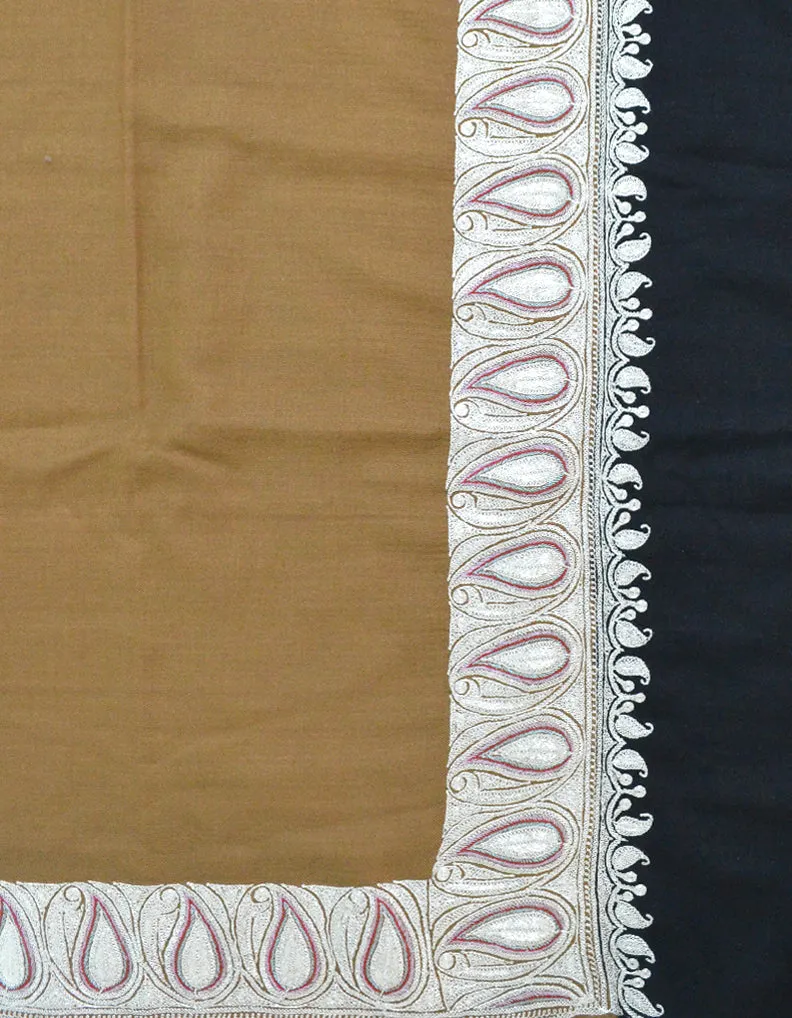 Black & Brown Pashmina Shawl With Tilla Work 5836