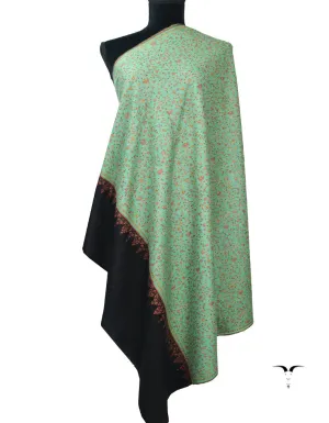 Black & Light Parrot Green Pashmina Shawl With Sozni Work 5819