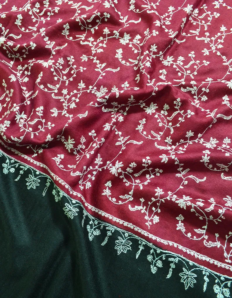 Black & Maroon Pashmina Shawl With Sozni Work 5817