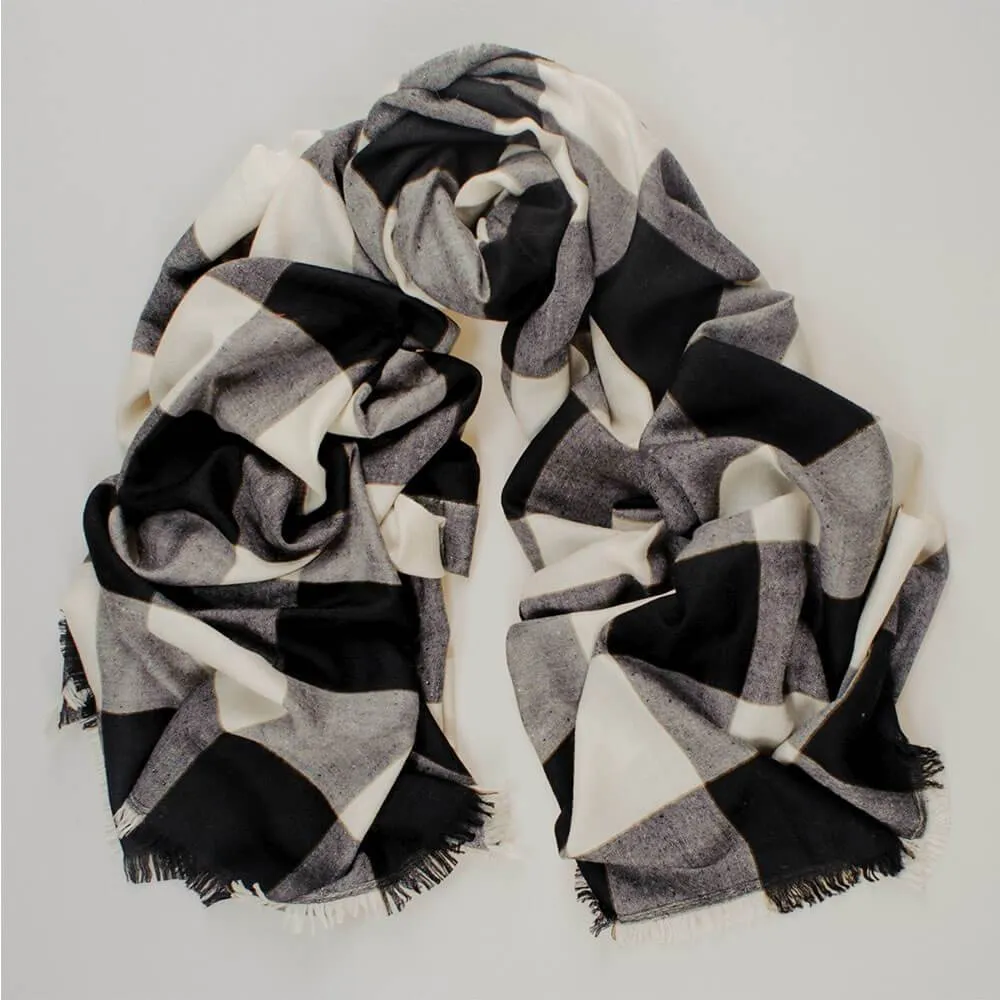Black and Ivory Check Cashmere Ring Shawl
