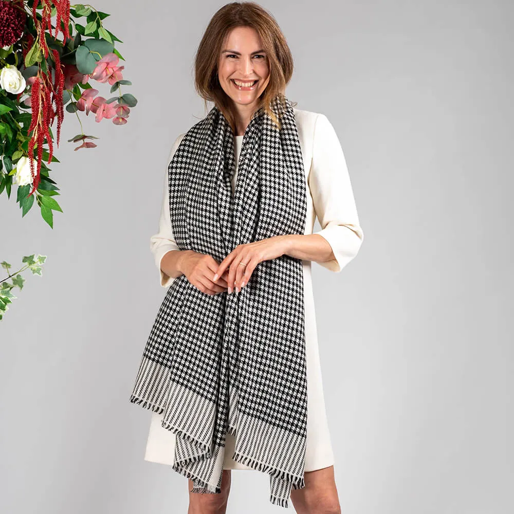 Black and Ivory Houndstooth Cashmere Shawl