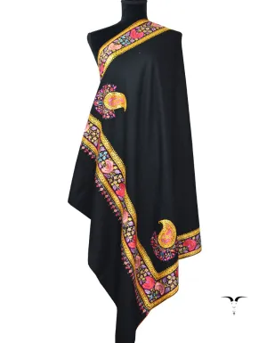 Black Pashmina Shawl With Sozni & Tilla Work 5474