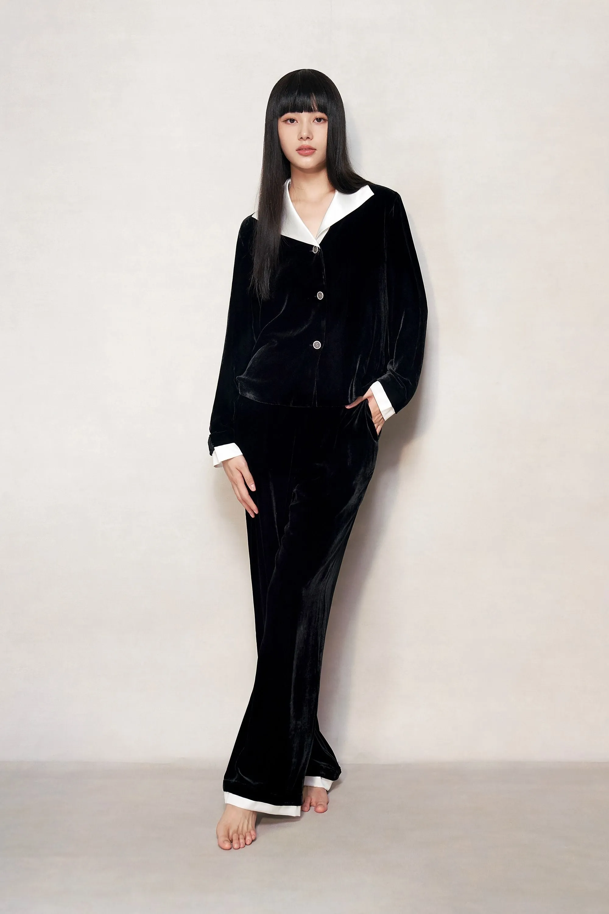 Black Velvet Wide Leg Trousers