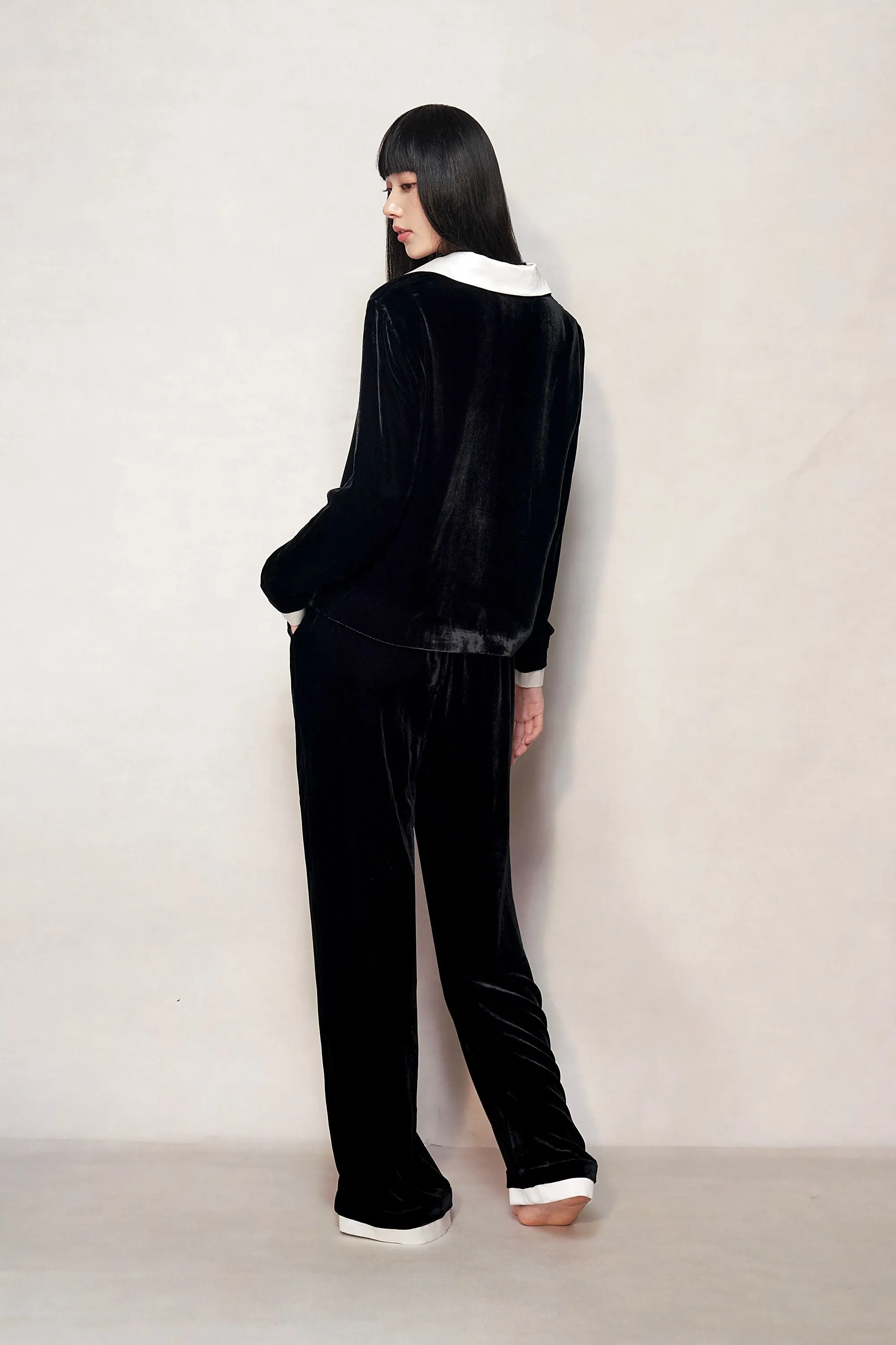 Black Velvet Wide Leg Trousers