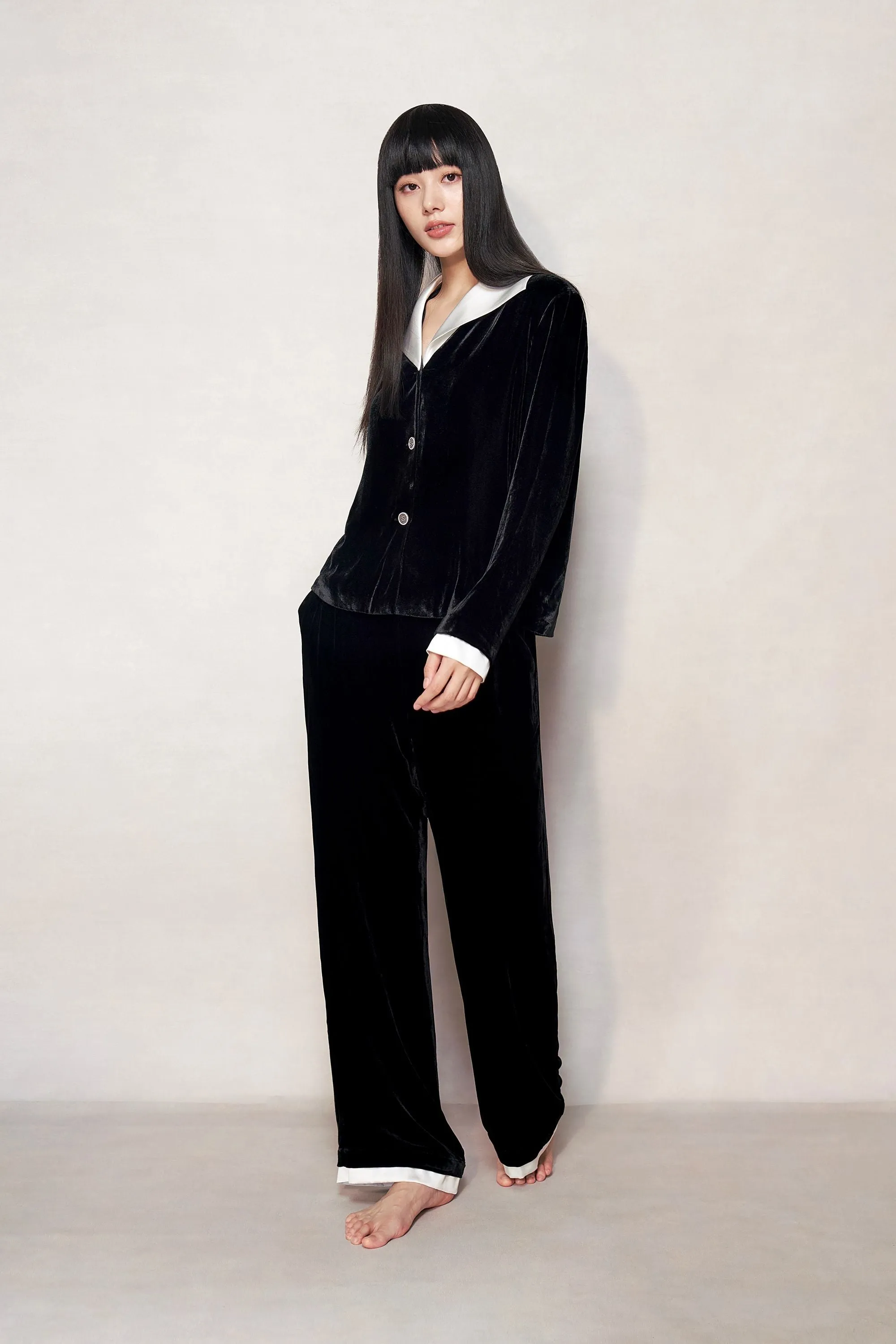 Black Velvet Wide Leg Trousers