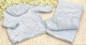 Blue fleecy baby blanket and hoodie set