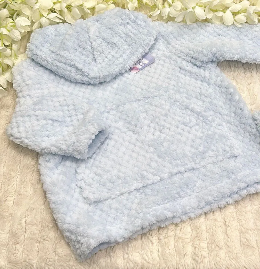 Blue fleecy baby blanket and hoodie set