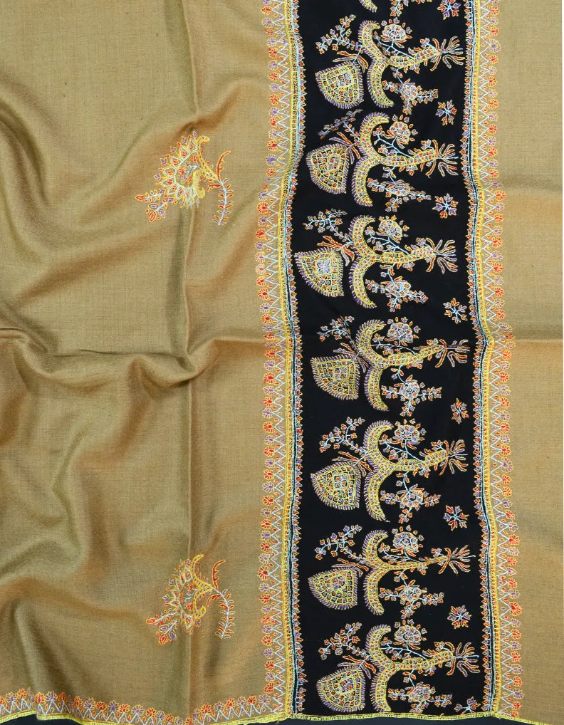 Brown and Black Embroidery Pashmina Shawl  7157
