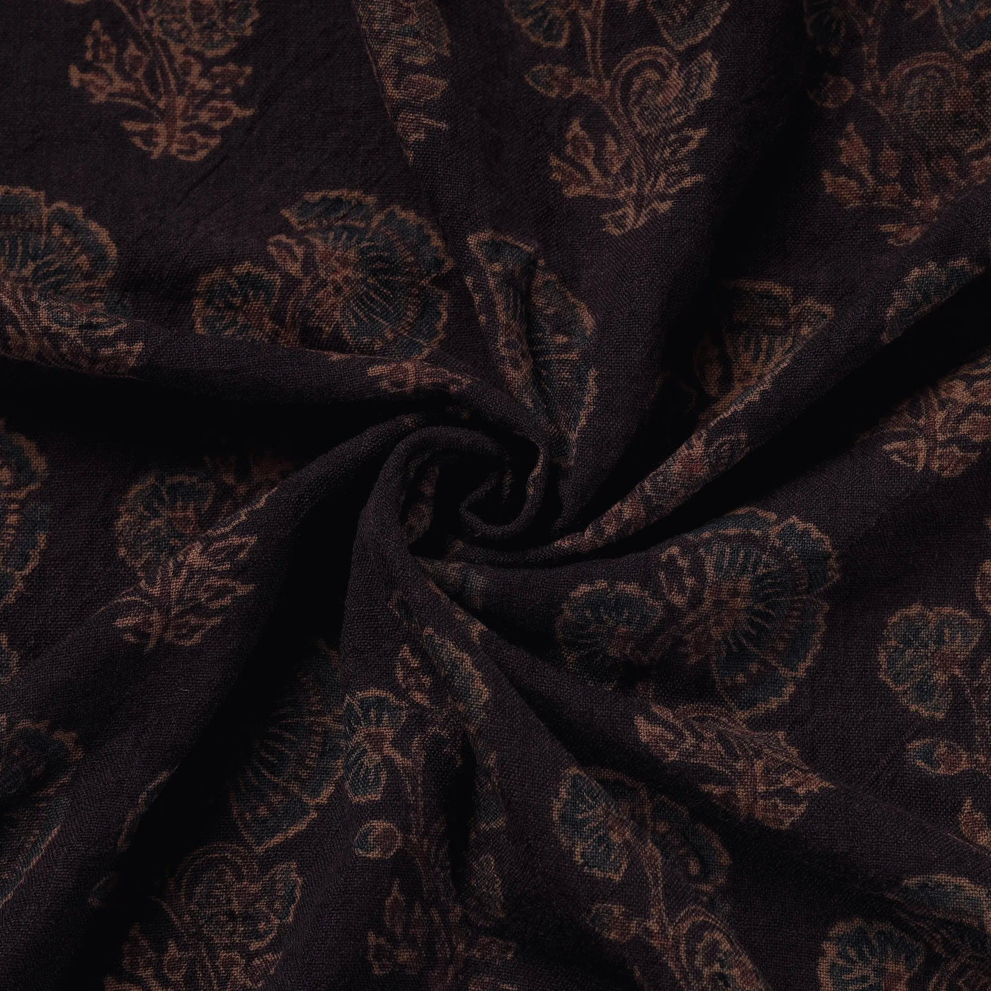 Brown With Butta Pure Wool Handloom Ajrakh Hand Block Printed Fabric