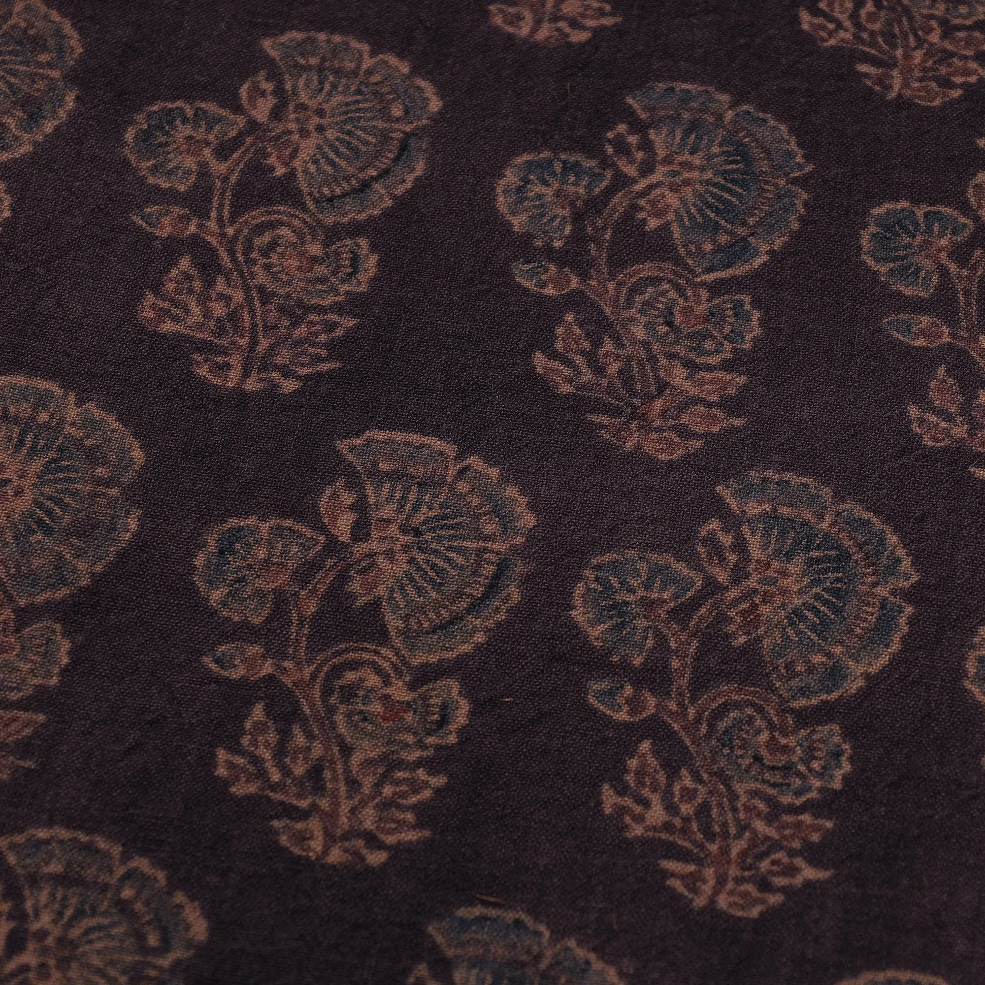 Brown With Butta Pure Wool Handloom Ajrakh Hand Block Printed Fabric