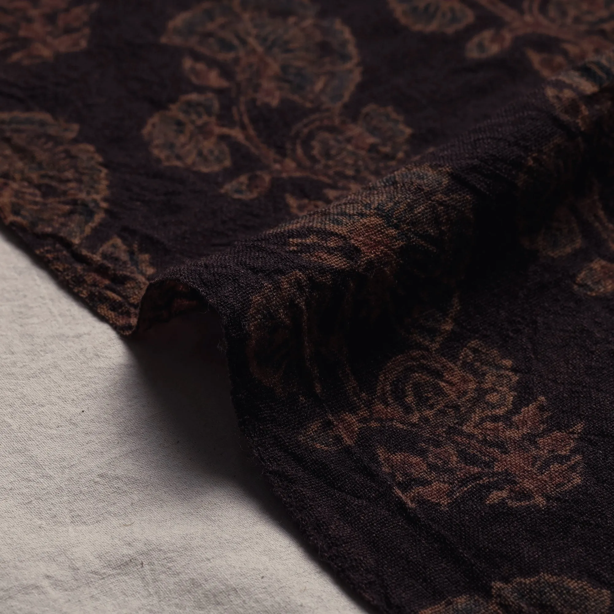 Brown With Butta Pure Wool Handloom Ajrakh Hand Block Printed Fabric