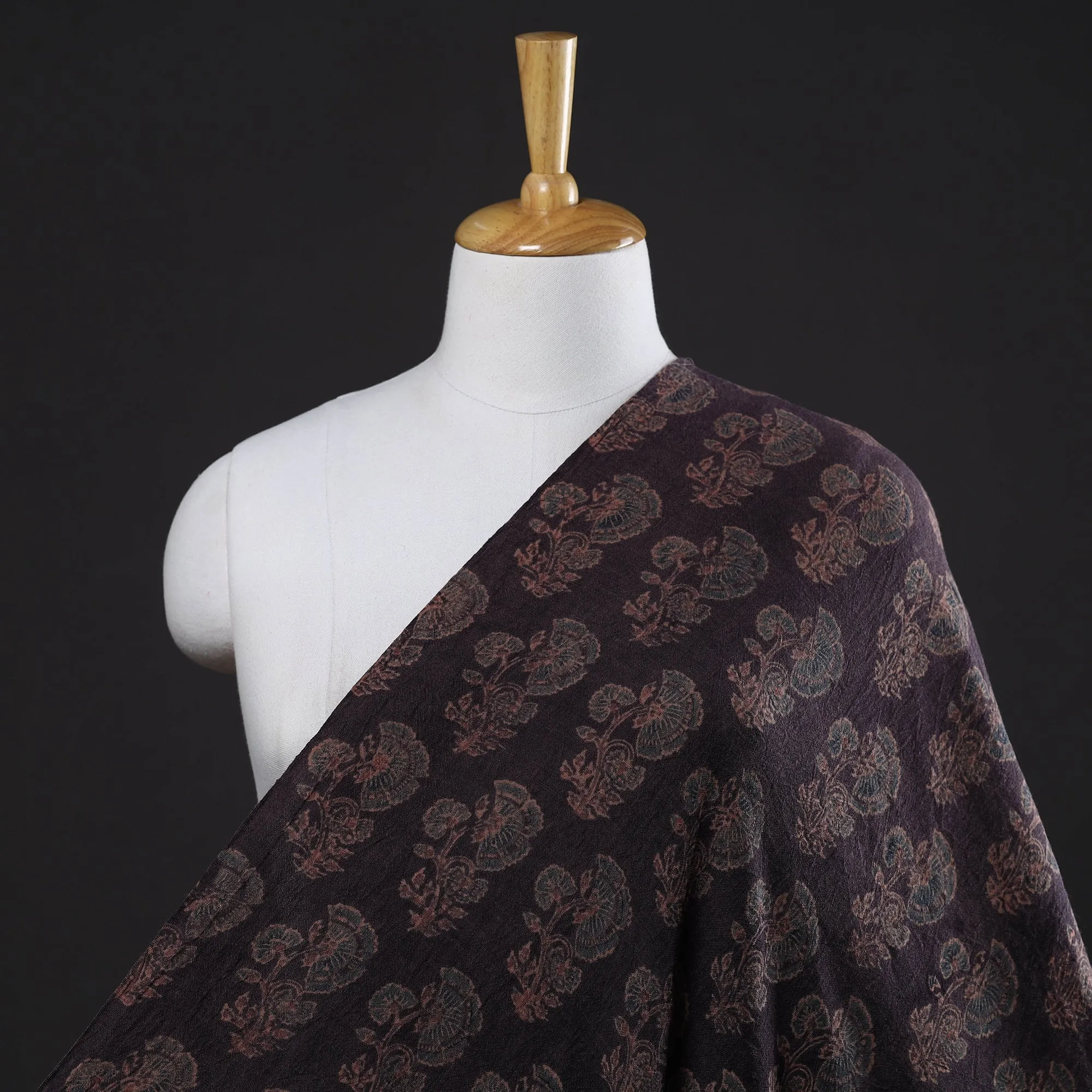 Brown With Butta Pure Wool Handloom Ajrakh Hand Block Printed Fabric