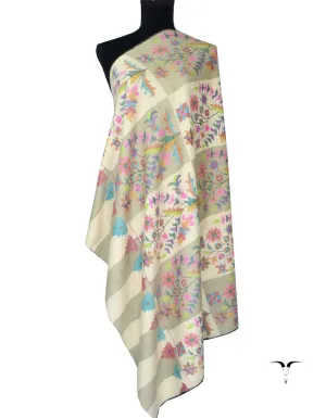 Cashmere Kani Pashmina Shawl White & Grey 5348