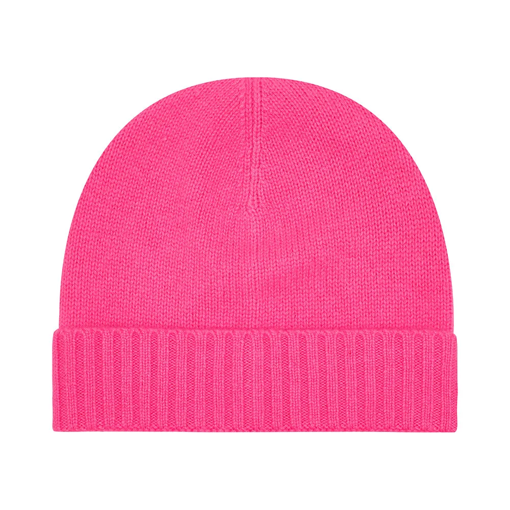 Cashmere Turn Back Hat in Neon Pink