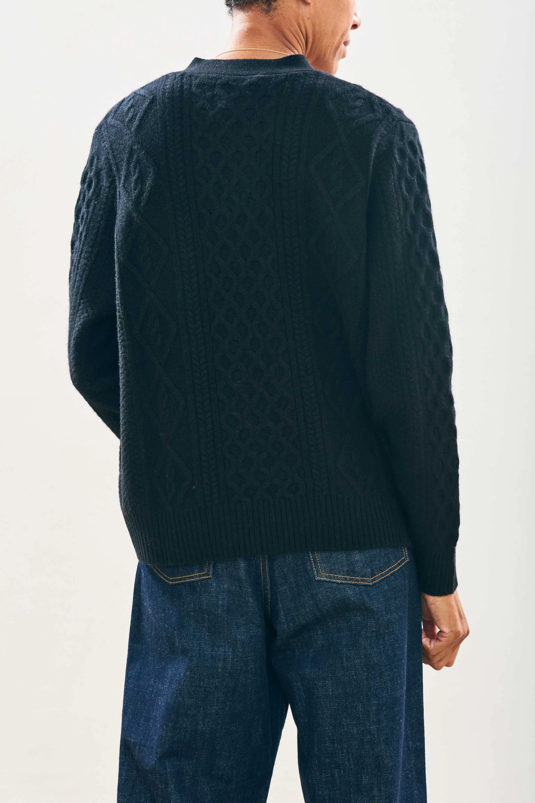 Cashmere Wool Aran Cardigan in Black
