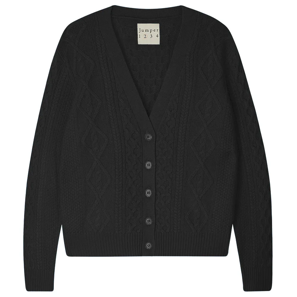 Cashmere Wool Aran Cardigan in Black