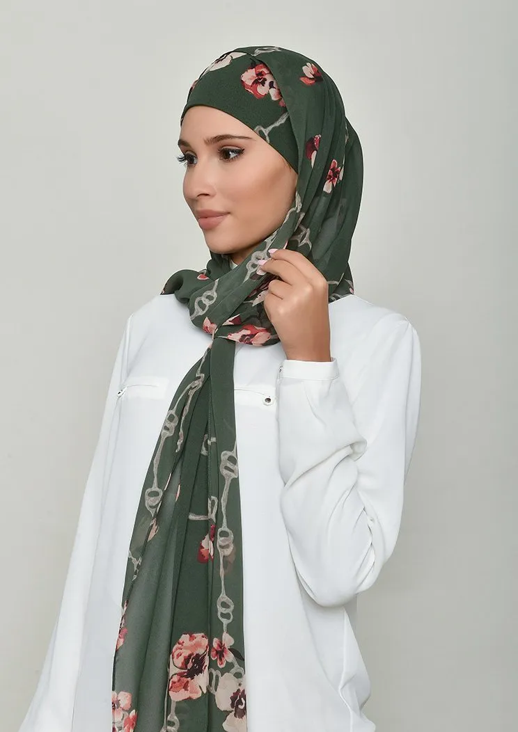 Chains Green- Cap Shawl- Georgette