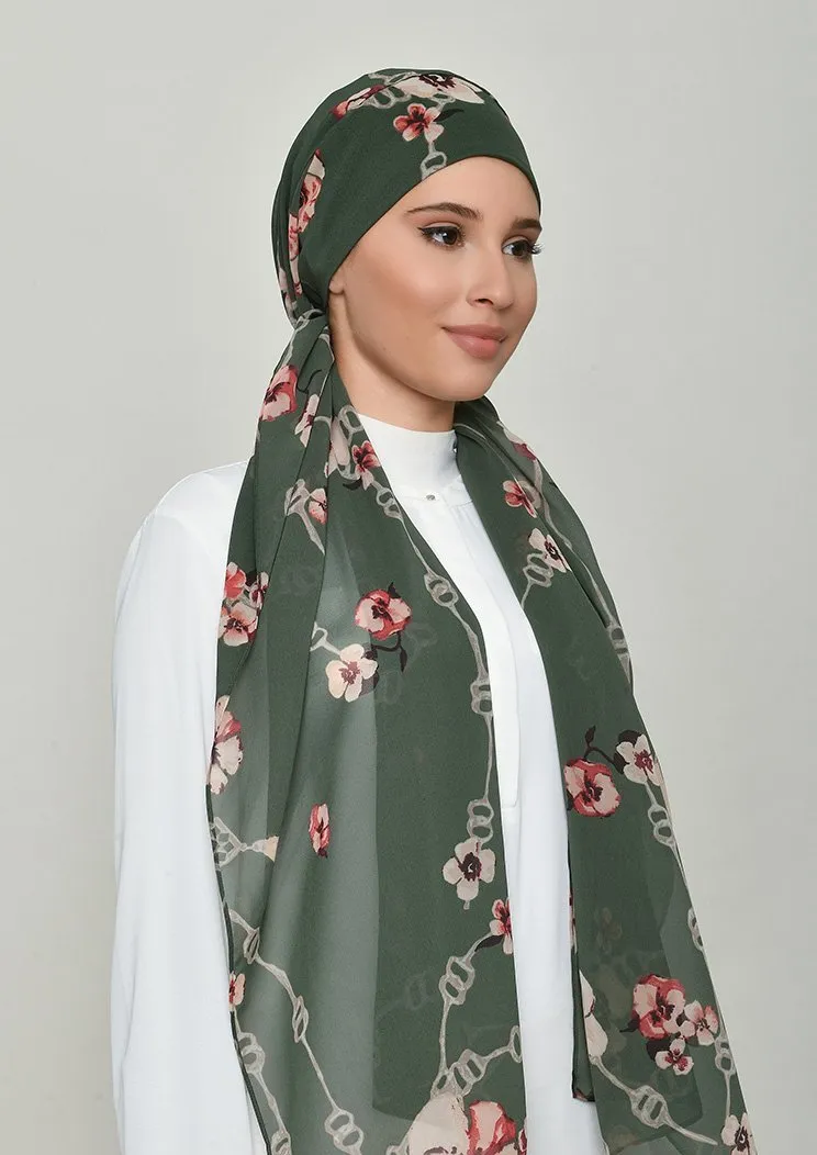 Chains Green- Cap Shawl- Georgette
