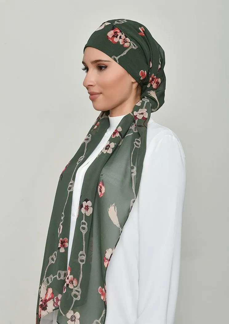 Chains Green- Cap Shawl- Georgette