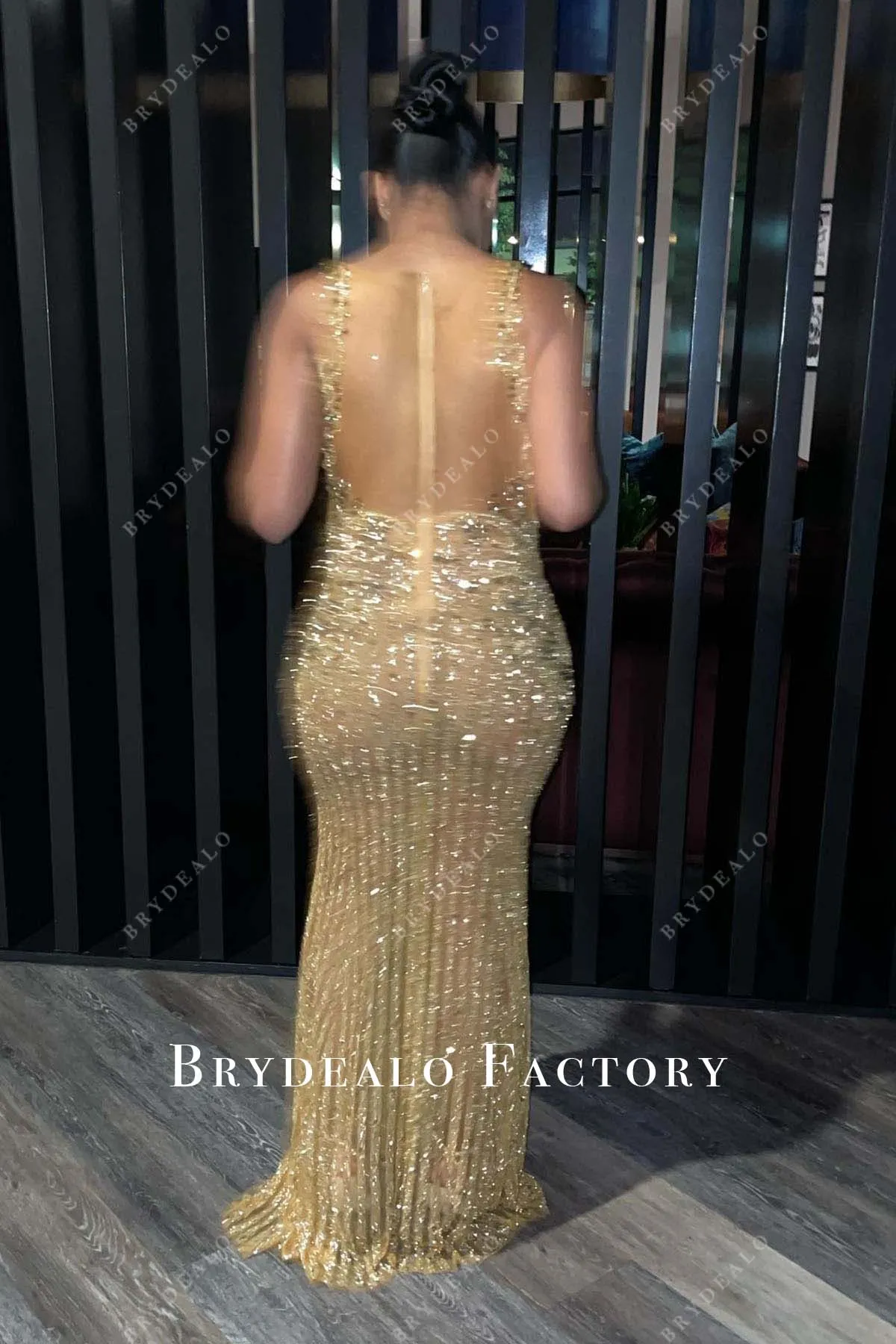 Champagne Glitter Thin Straps Fit and Flare Prom Dress
