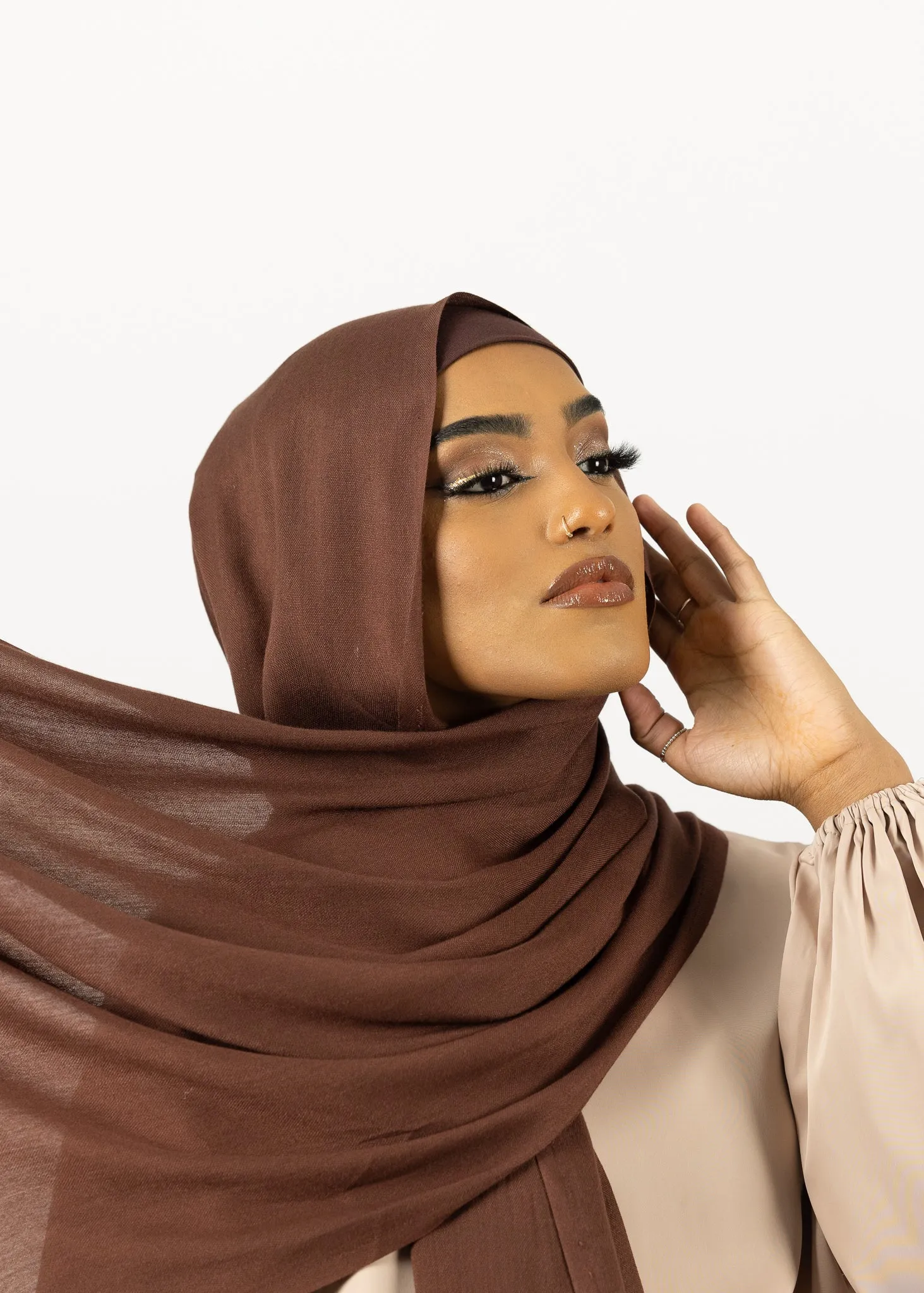Cotton Tassleless Shawl - Shades of Dark Brown