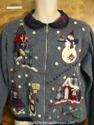 Crafty Ugly Christmas Sweater with Plaid Collar