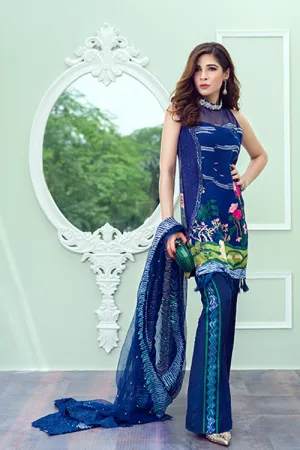 Crimson Luxe Luxury Chiffon by Saira Shakira '17 – Chinoiserie – Electric Blue