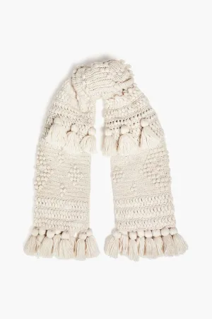 Crochet wool scarf with tassels ZIMMERMANN, ivory