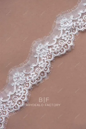 Delicate Eyelash Scalloped Lace Narrow Corded Flower Pattern