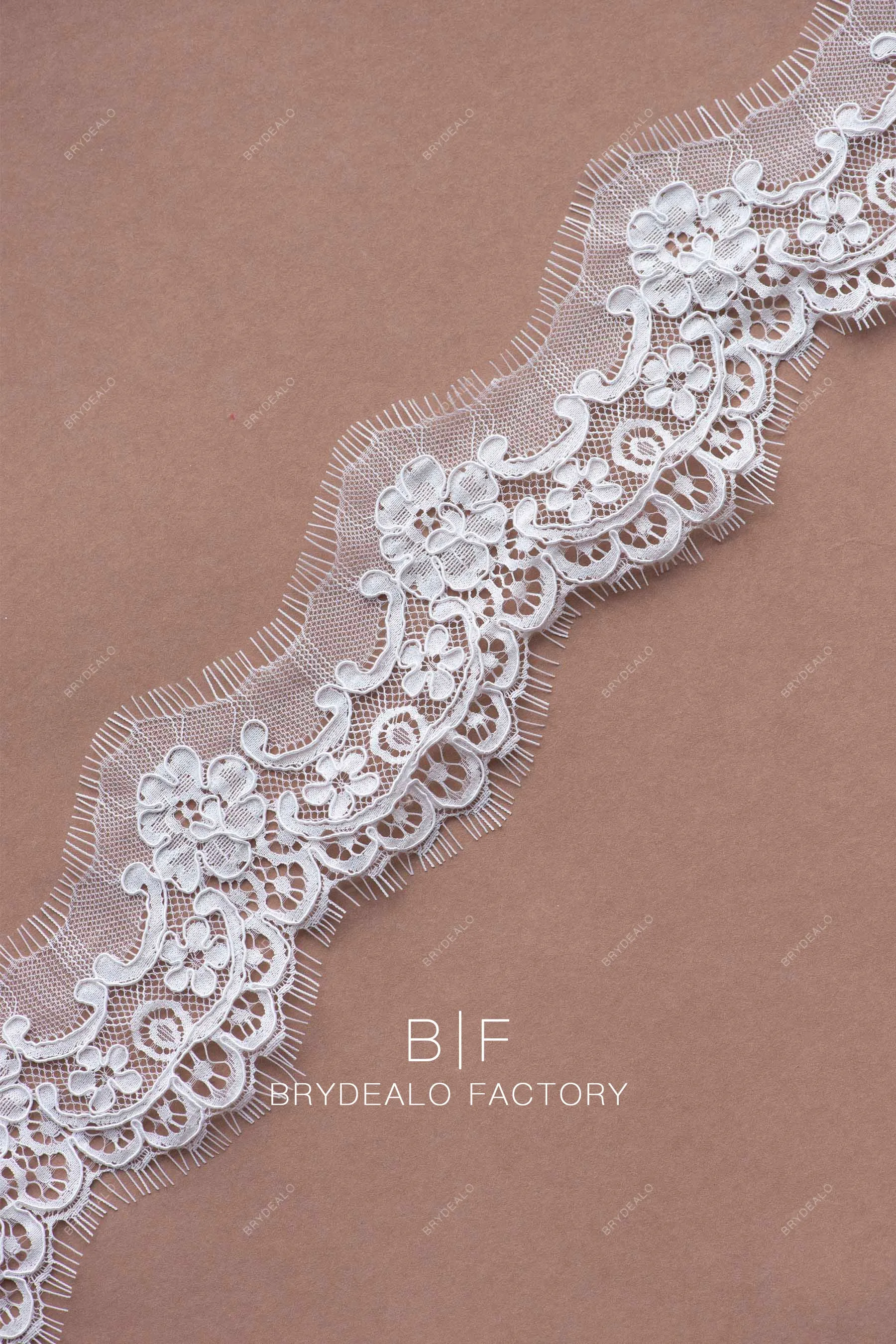 Delicate Eyelash Scalloped Lace Narrow Corded Flower Pattern