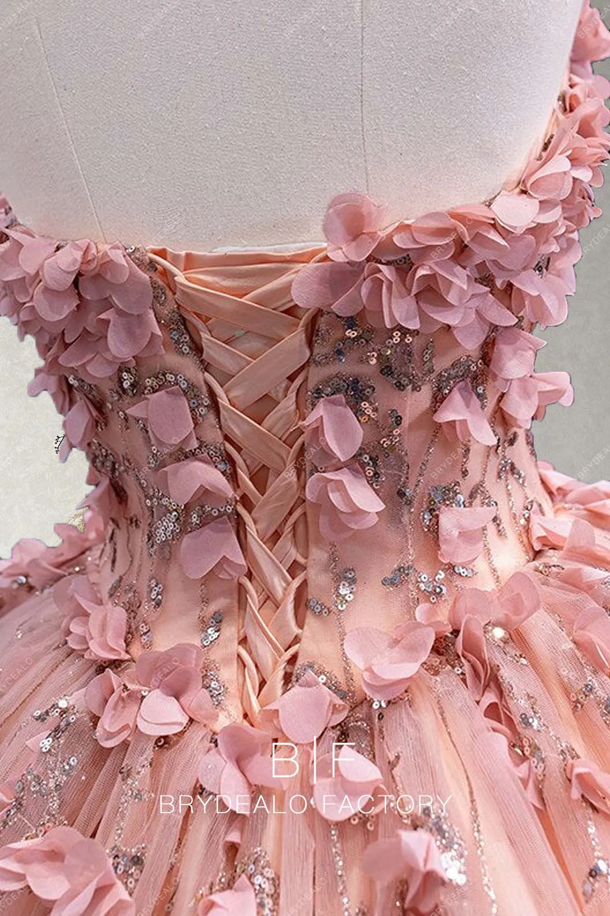 Dusty Rose Romantic Flowers Lace Strapless Ball Gown Formal Dress