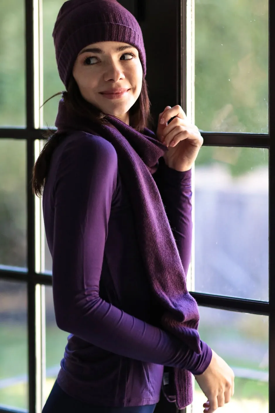 EGGPLANT Italian RIB CUFF SLOUCHY HAT