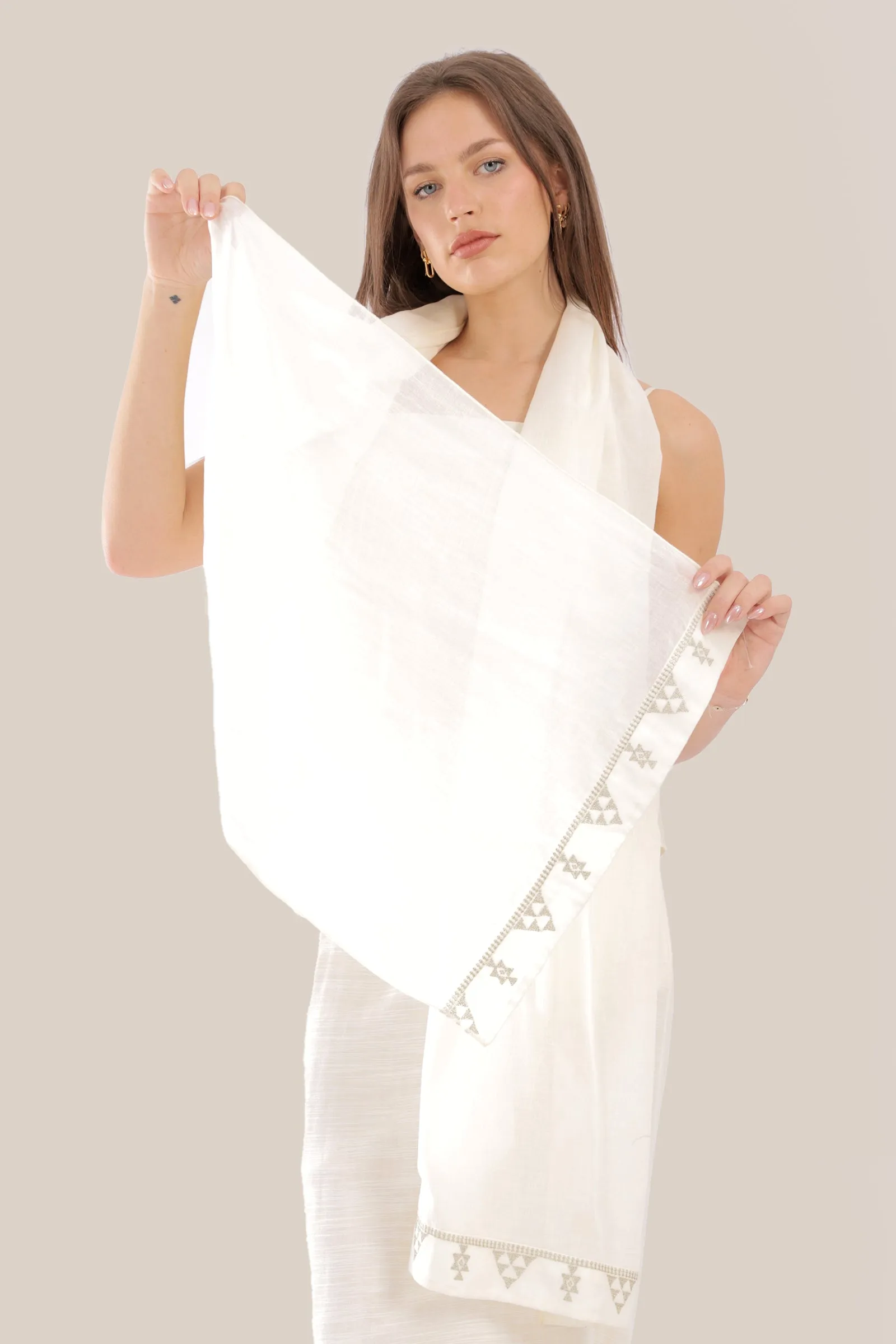 Embroidered light cotton voile scarf