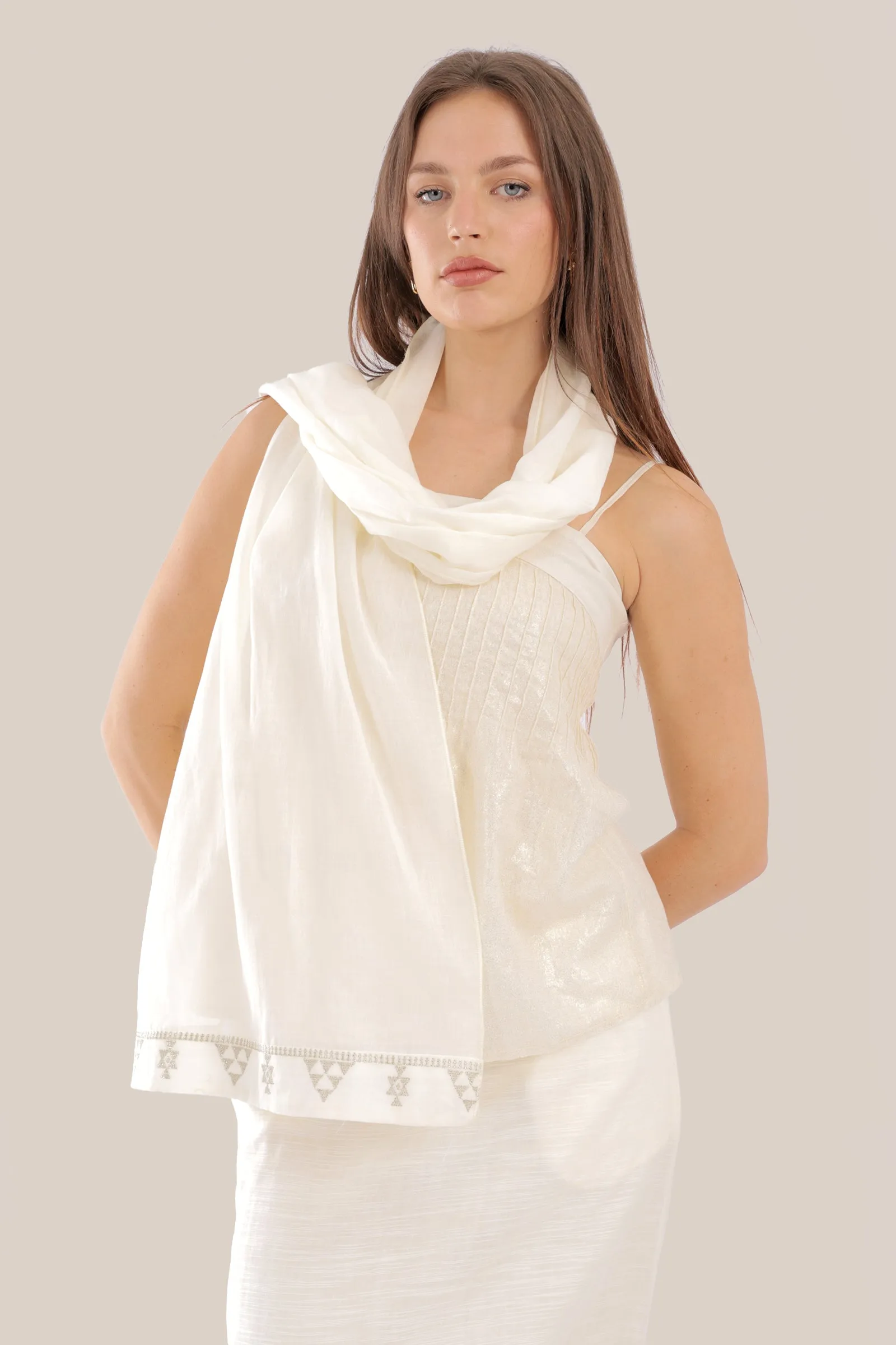 Embroidered light cotton voile scarf