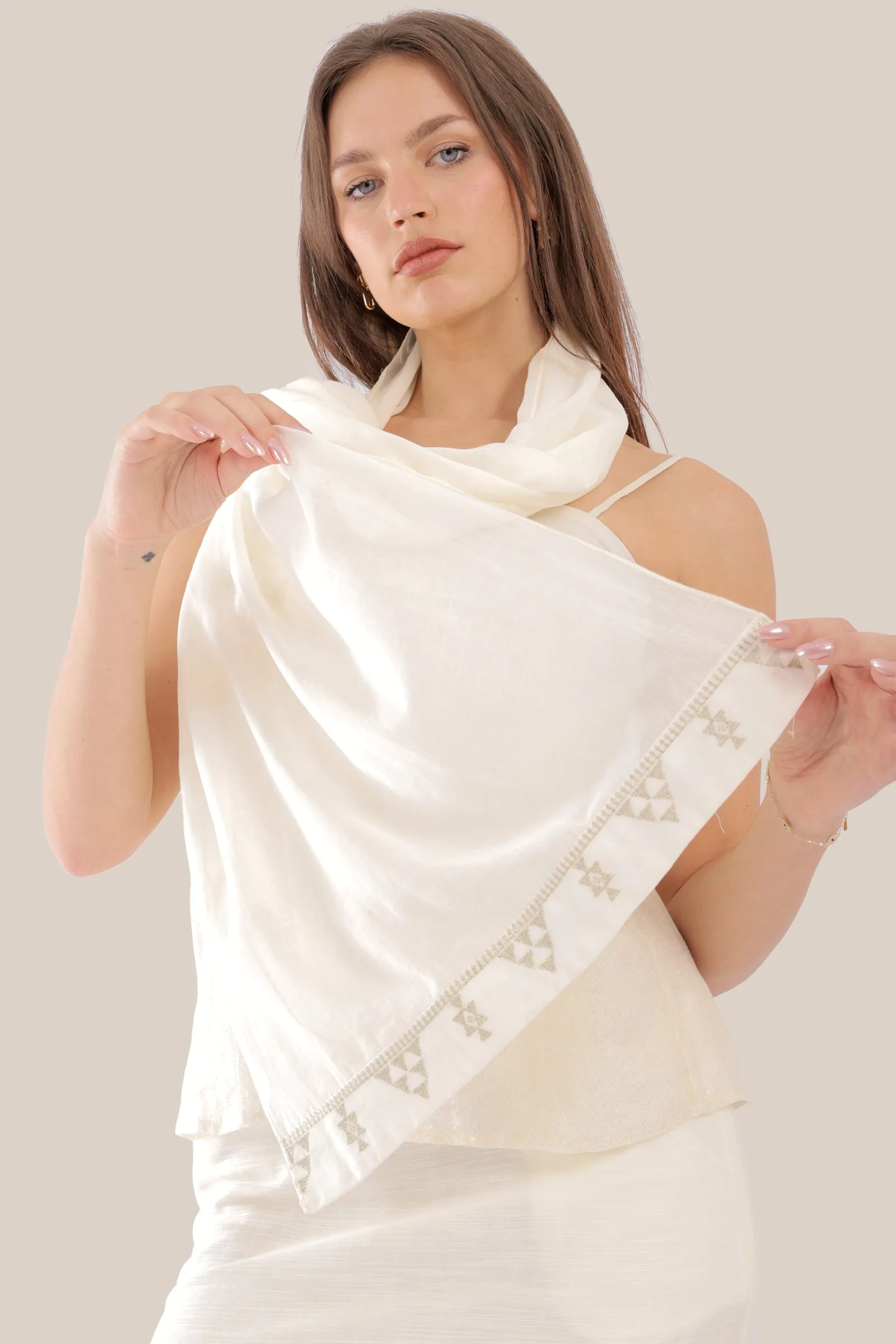 Embroidered light cotton voile scarf