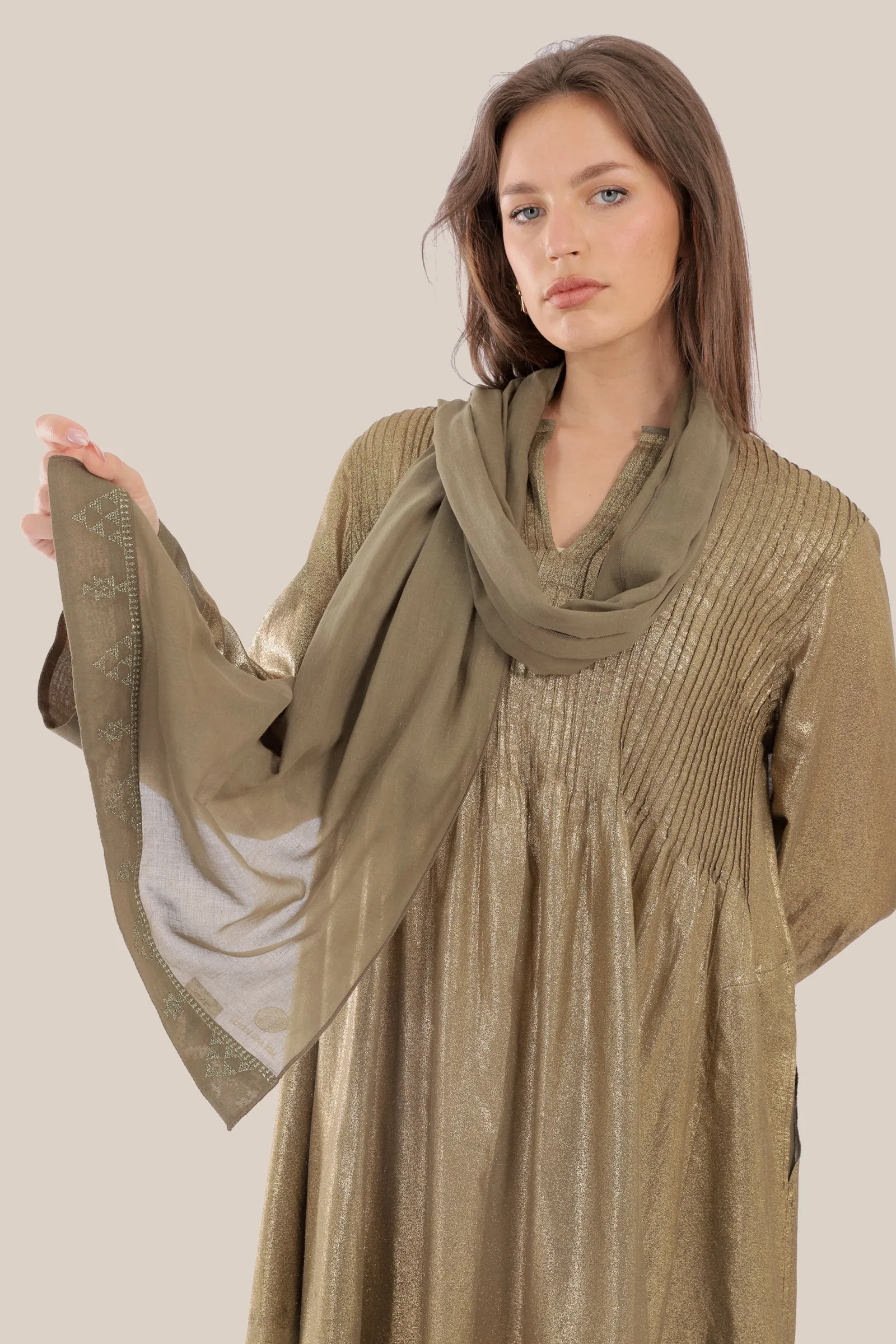 Embroidered light cotton voile scarf