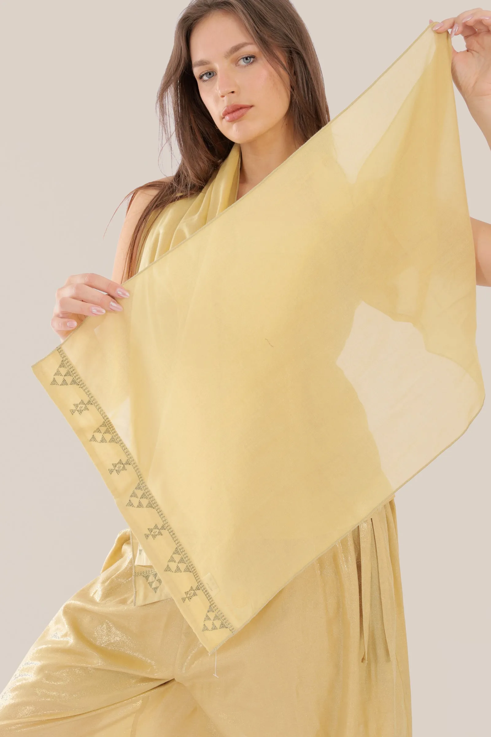Embroidered light cotton voile scarf
