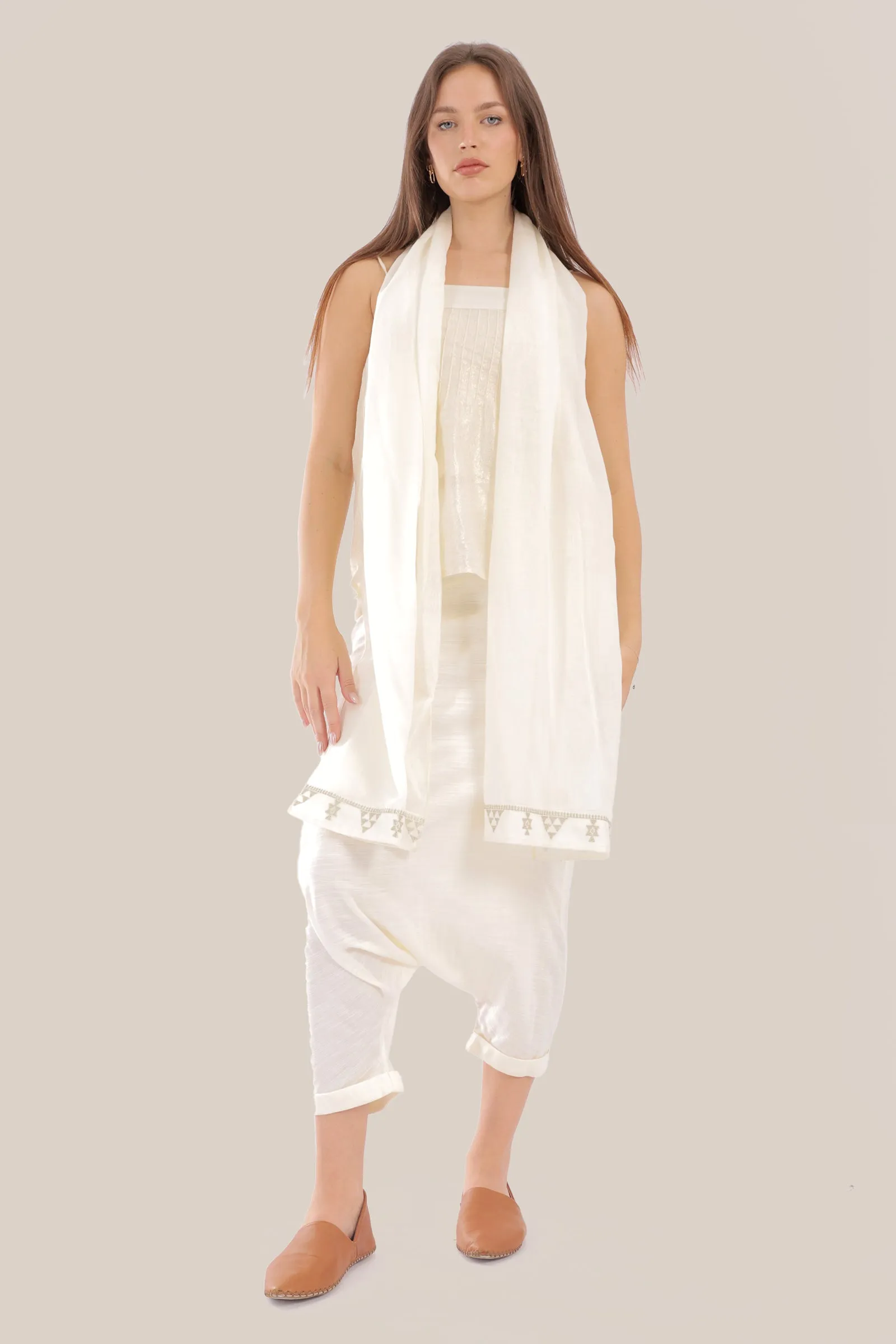 Embroidered light cotton voile scarf