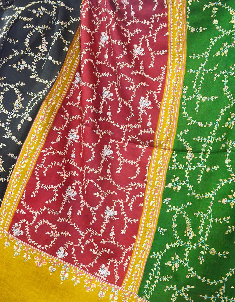Embroidered Pashmina Shawl In Mustard, Black, Green & Maroon Coloures 5651