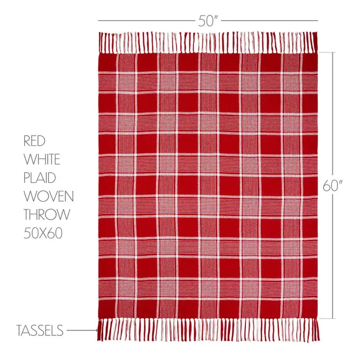 Eston Red White Plaid Woven Throw 50x60